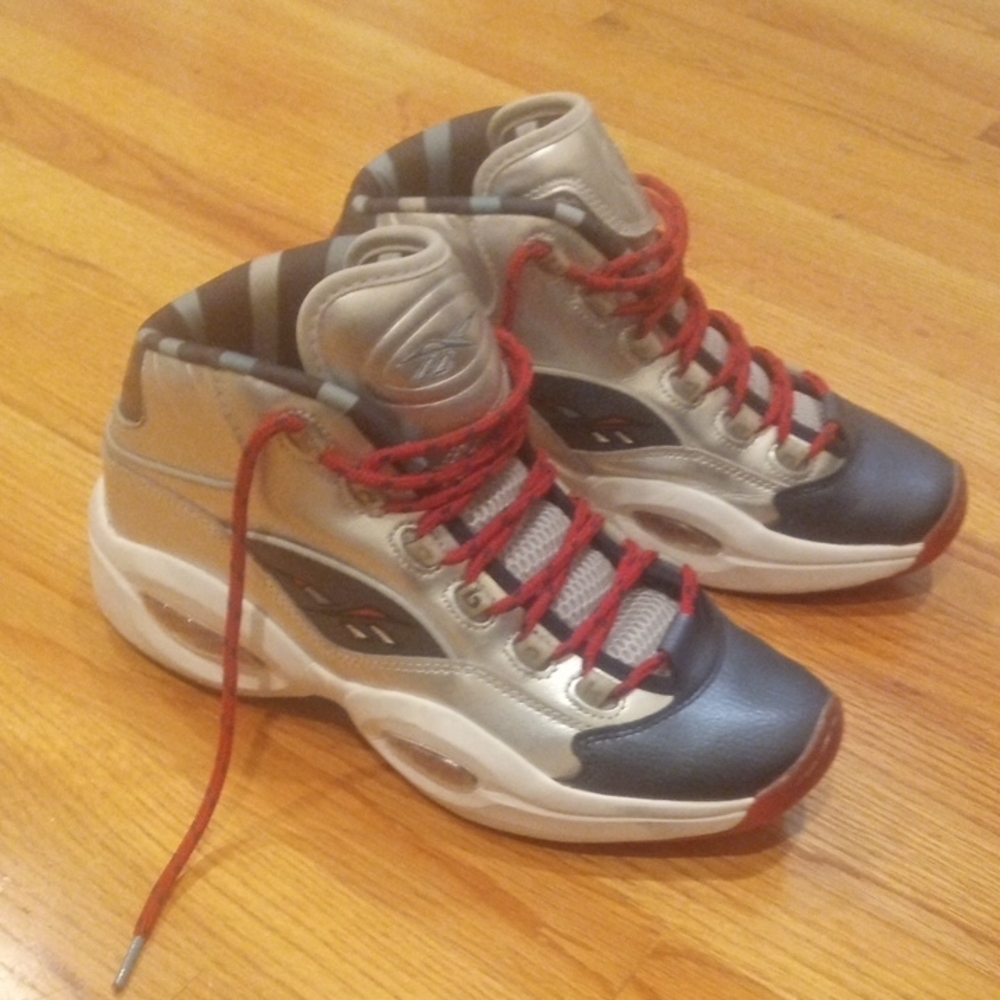 Allen Iverson question Retro Reebok Silver and Red High-Top Sneakers